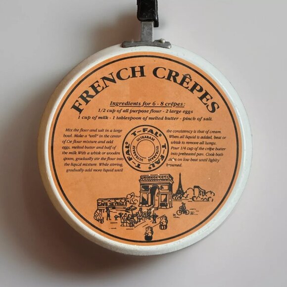 RARE Vintage T-FAL French Crepe Pan Collectible in White w/ Recipe Kitchen Decor - Picture 1 of 9